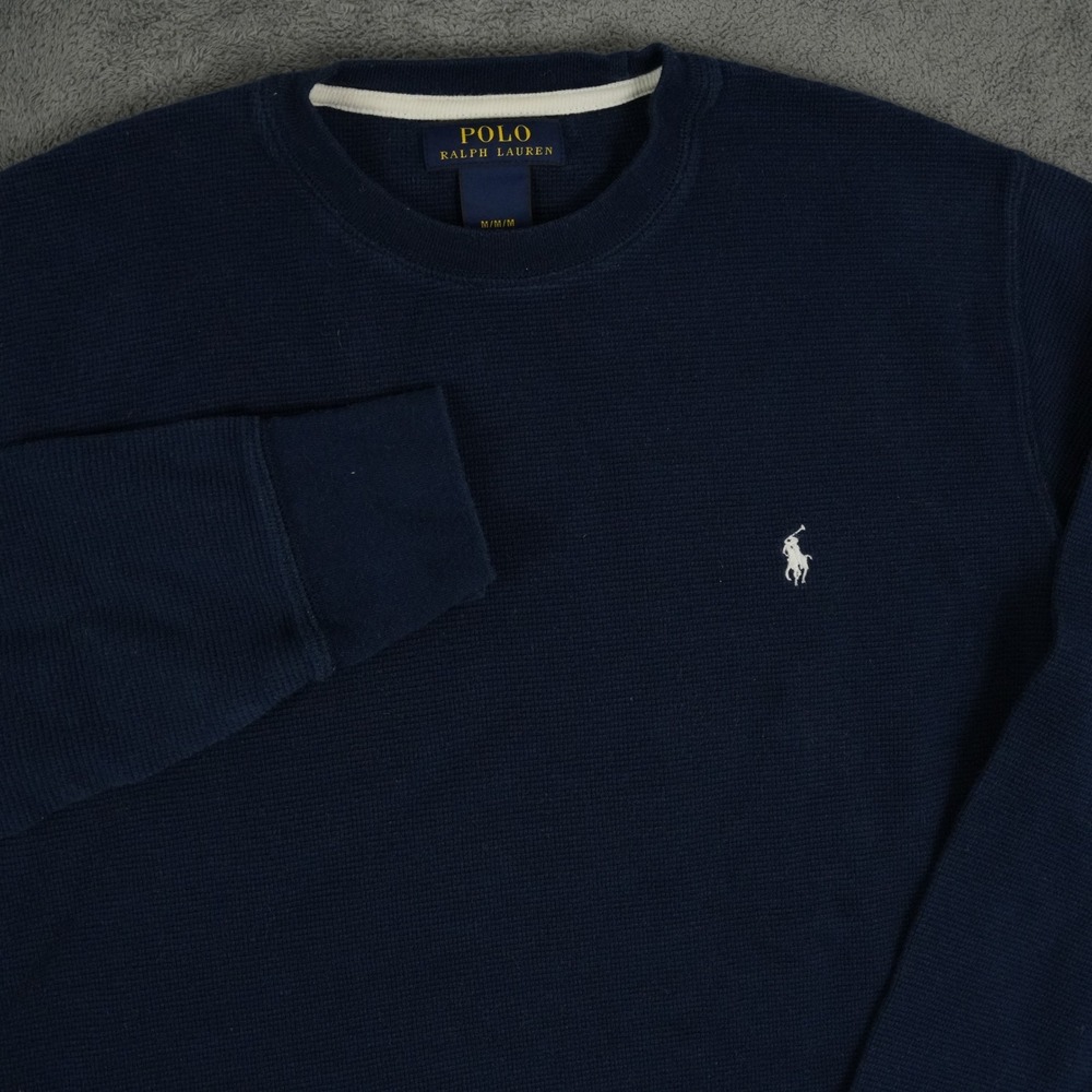 Polo Ralph Lauren Shirt Mens M Navy Blue Waffle Knit Long Sleeve Thermal